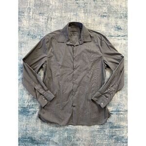 John Varvatos Gray White Micro Pinstripe Slim Fit Dress Shirt 15 1/2 32 -33